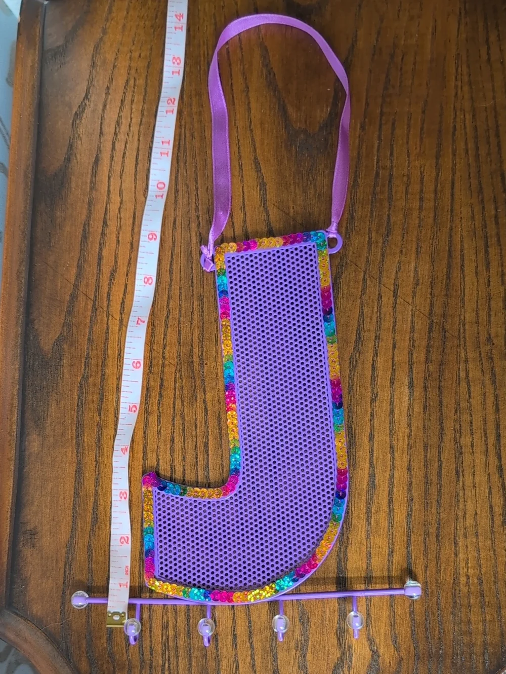 Y2K Claire's Purple Sequin 'J' Wall Hook Jewlery Organizer For Earrings